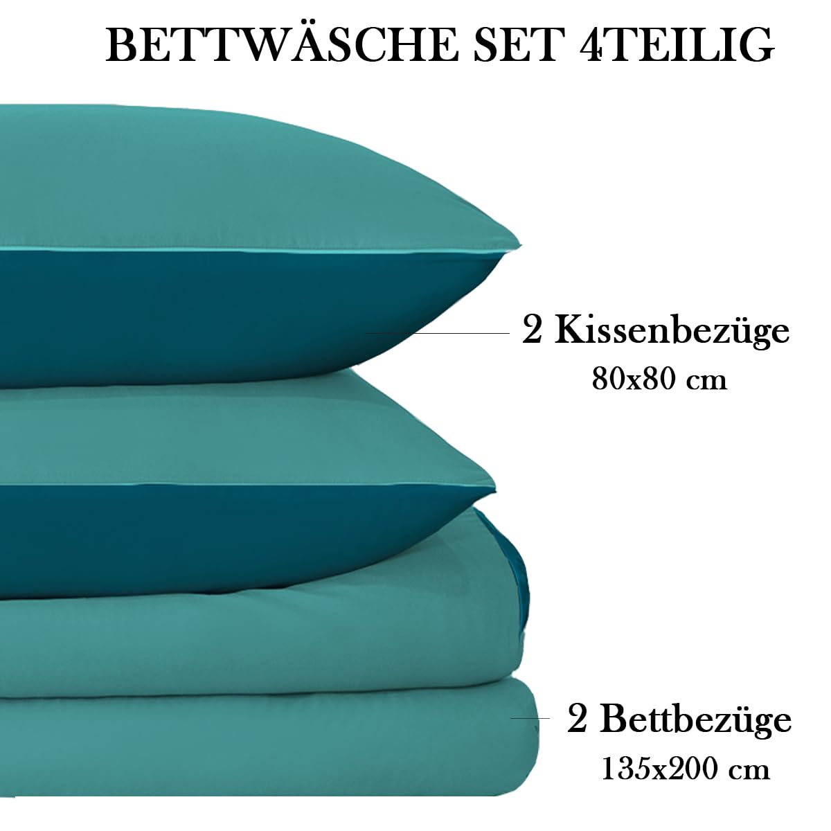 Biancheria da letto 135 x 200 cm, 4 pezzi, turchese/verde petrolio, set di biancheria da letto in microfibra, copripiumino reversibile 135 x 200 cm, 4 pezzi, morbido e non necessita di