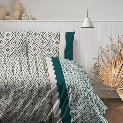 HOMHOMHA Single Bed Duvet Cover Set -Green Bedding Geometric Striped Boho Bedding Set Soft Quilt Cover For Adult -135x200cm And 50x75cm Pillowcase - Image 2