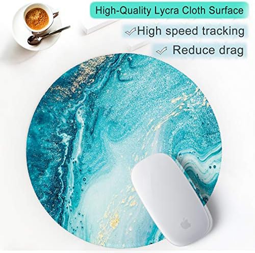 ITNRSIIET Round Mouse Pad with Stitched Edge Premium-Textured Waterproof Non-Slip Rubber Base Desktop Protection Mat Diameter 8.7 inches, Blue Marble Gold - 4