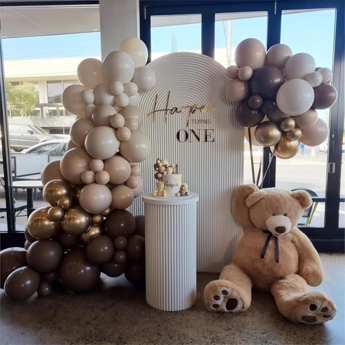 Image of Brown Cream Neutral Balloons, 12 Inch 60PCS Retro Brown Khaki Beige Sand White Balloon, Beige Nude Apricot Balloon for Neutral Bear Bridal Baby Shower Wedding Birthday Party Decorations Supplies