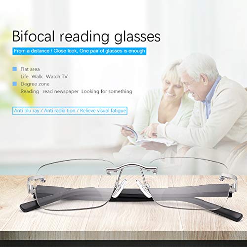 Rimless Spring Hinge Photochromic Bifocal Sunglasses Blue Light Blocking Computer Reading Glasses UV400 Protection Transition Sun Readers Anti Glare Reduce Eyestrain Eyewear Eyeglasses for Men Women - Image 4