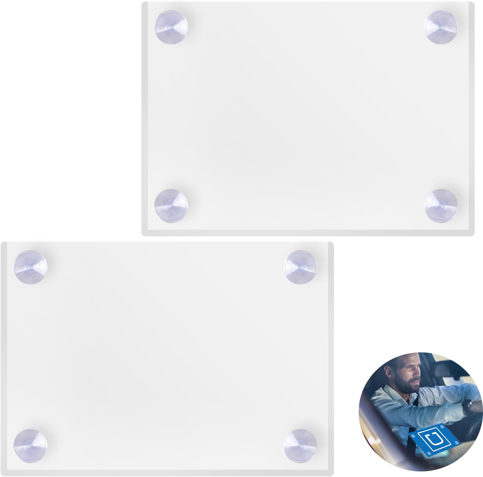 Sign Holders, Clear Sun Protection Rideshare Sign/Parking Permit, 2 Pack PVC Removable Pocket Holder with 8 Strong Double Sided Suction Cups