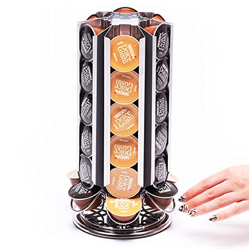 Peak Coffee Capsule Holder | Fits 36 Nescafe Dolce Gusto Pods | for Nescafe Dolce Gusto Machines | Coffee Capsule Carousel Storage, Organiser & Dispenser | Rotating Tower Rack | Modern Chrome Design