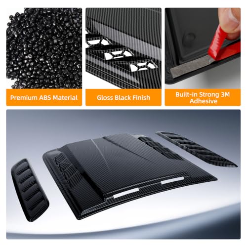 Image of Universal Hood Air Vent 3PCS,Car Hood Vents,Hoods Vents for Trucks, Universal Hood Scoop for Cars,Suit for Colorado, Dodge Ram 1500 2500 3500,GMC Sierra(Carbon Fiber Pattern)