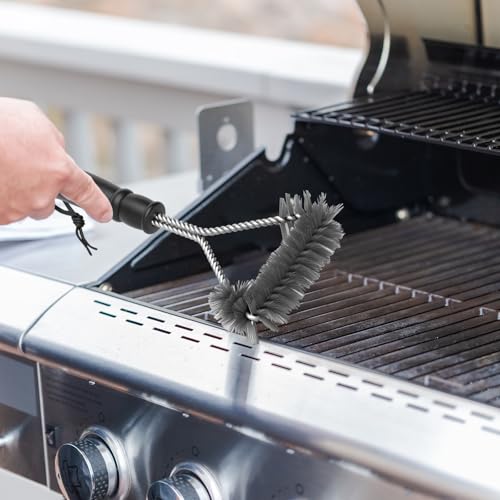 Homshsjhkis 2 Pcs Grillbürste, Grill Reinigungsbürste mit Extra Langer Edelstahl Borsten, Spatel und Wärmedämmung Rutschfesten Griff, Grillbürste Messing für Gasgrill, Holzkohlegrill, Kugelgrill