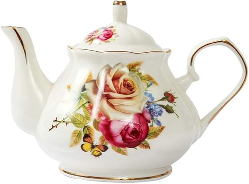 Miniatura 3 de Juego de té de cerámica europeo de 9 piezas, juego de café de servicio de té de porcelana de hueso con soporte de metal, para boda y regalo, pintura