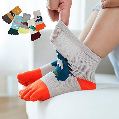 Petyoung 5 Pair Kids Toe Socks, Cartoon Five Finger Crew Ankle Sock Breathable Running Toe Socks for 0-10Y Boys and Girls4