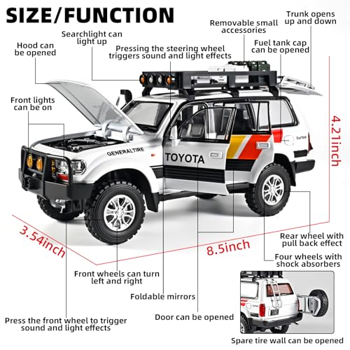 Carro Land Cruiser LC80 1:24 miniatura de metal blanco miniatura 2