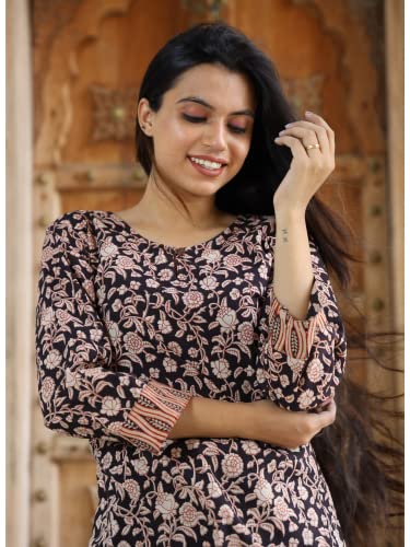 Image of Women's Floral Jaipuri Print Cotton Short Kurti - Sizes M, L, XL