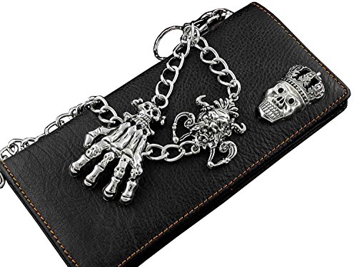 Skull Biker Punk Mens Leather Long Wallet with Jeans Key Chain2