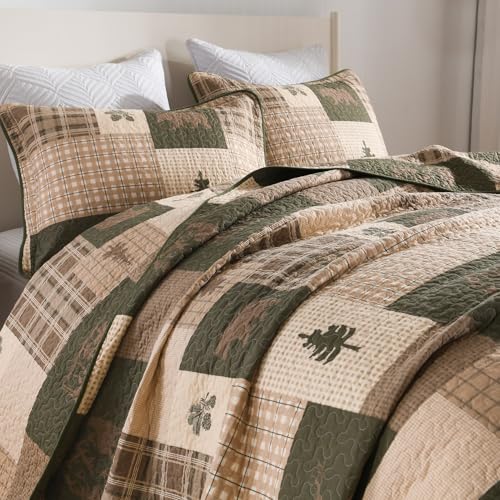 Image of Cabin Plaid Quilt King Size - 100% Cotton Western Bedding Set