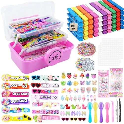 Cheer Pin Kit with 3-Tier Storage Box 1460Pcs DIY Spirit Clip Making Supplies for Cheerleaders 80 Wooden Clothespins Crafts for Cheer Camp Pin Trading Volleyball Dance Team Cheer Gifts Bulk