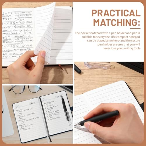 2 pcs A7 Taschennotizbuch Tagebuch Mit Stiften, Klein Hardcover Notizbuch Mit Stift, Taschennotizbuch Leder mit Elastischem Verschlussband, Kleine Klassische Linierte Tagebücher