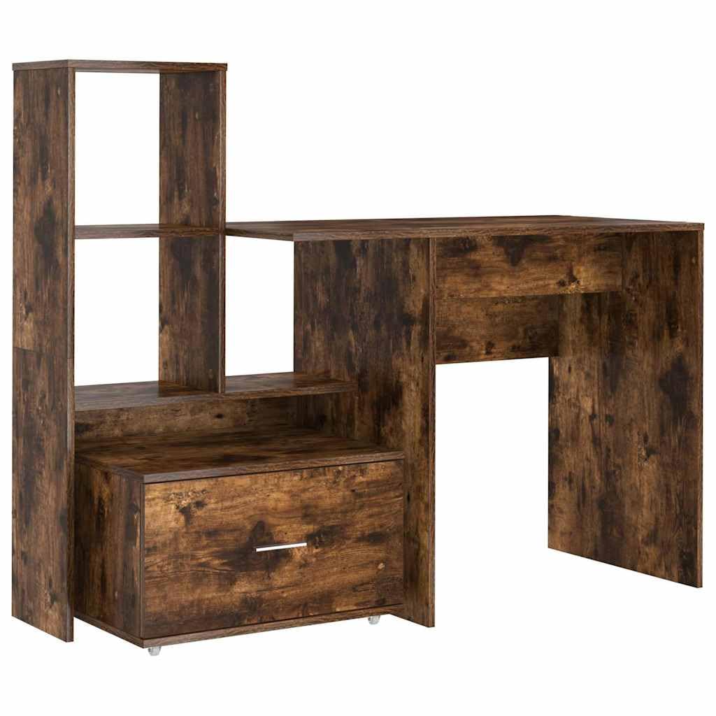 Scrivania affumicatura 131,5 x 50 x 106,5 cm, materiale in legno, moderno, con ripiano regolabile, cassetto, ideale per casa, ufficio, gioco, scrittura, molto spazio