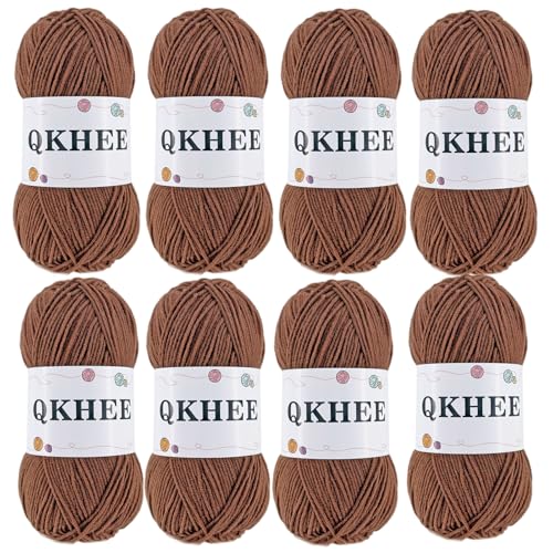 Image of QKHEEYarn for Crocheting and Knitting 8 * 1.76 Oz (50G) /195yd,Fine /Fingering Weight (1), 60% Cotton 40% Acrylic Soft Yarn kit for Making Granny Squares and amigurumi (34#Coffee)