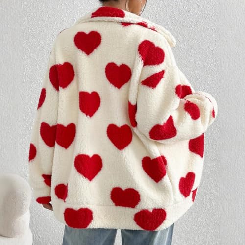 Women's Heart Graphic Jacket Full Zip Oversized Fuzzy Warm Coat Y2K Valentine's Day Winter Cardigan with Pockets3