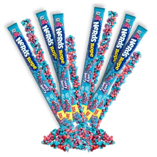Nerds Very Berry Individually Wrapped Candy Ropes, Fruit Flavored Chewy Rope Candies with Crunchy Outside and Soft Inside, Pack of 6