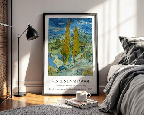 Image of Waltractive Vincent Van Gogh Paintings Framed Poster with Beautiful Quotes - Available in 33x22 and 48x33 CM - Classic Art Poster with sleek Black Frame - Elegant Home and Office Decor (Two Poplers in the Alpilles, 9x13 Inch, Framed)