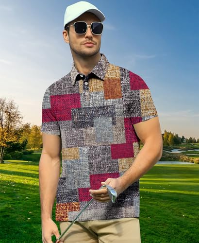 Casual Polo Shirts for Mens: Short Sleeve Color Block Patchwork Graphic Print Golf Clothes4