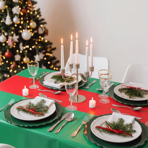 Image of Oudain 6 Pcs Plastic Table Cloths Disposable 54 inch x 108 inch, Red,Green