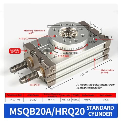 Vérin de table rotative pneumatique MSQB20A pour éliminer les secousses de rotation