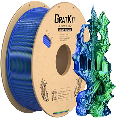 Image of Gratkit Silk Dual Color PLA Filament, Coextrusion PLA Filament 1.75mm, + /-0.03mm, 1KG /Roll, Silk PLA Blue & Green