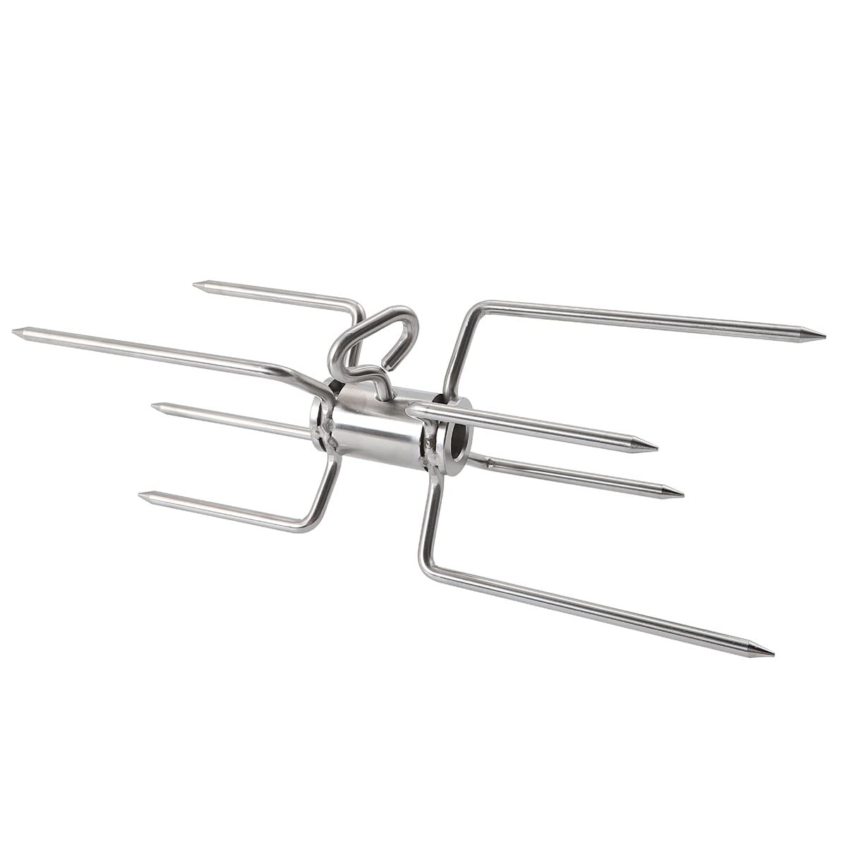 SANTOS Edelstahl Doppel-Fleischklammer, Krallen, Spießgabel, Edelstahl für Drehspieße mit Ø8-10mm - Vierkant Doppel-Forken für Gasgrill-/ Kugelgrill-Rotisserie