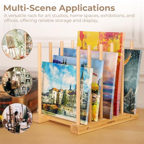 Image of VISWIN Tabletop Art Storage Rack - Wooden Drying & Display Rack with Adjustable Slots for Organizing Canvas, Prints, Artwork, Panels, and Posters - Ideal Organizer for Studios & Galleries (Pack of 2)