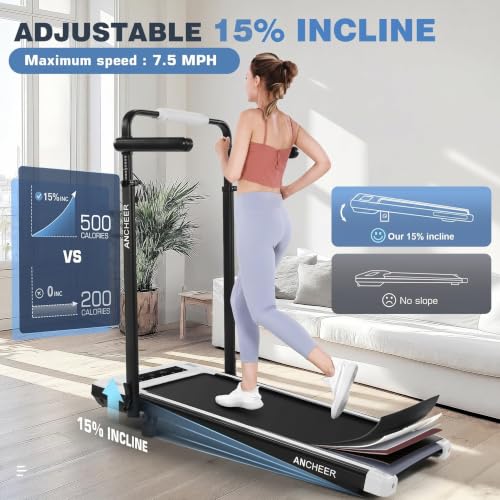 Image of ANCHEER Walking Pad Treadmill with Desk, 3.5HP Foldable Treadmill with 15% Incline & Handle Bar, Ultra-Quiet, 450LBS Capacity, 2s Quick Folding, Compact Treadmills for Home Office