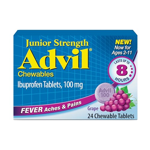 Advil Junior Strength Chewable Ibuprofen Pain Reliever and Fever Reducer Childrens Ibuprofen for Pain Relief Grape - 24 Tablets