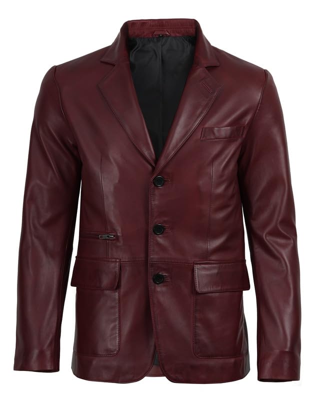 Image of Blingsoul Mens Leather Blazer Jacket - Real Lambskin Sport Coat with Notch Lapel Collar