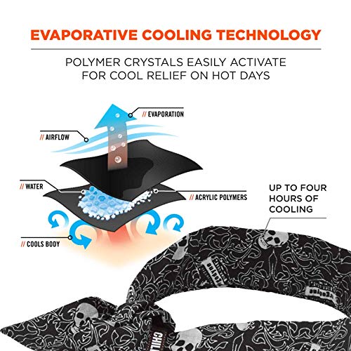 Image of Ergodyne Chill Its 6700 Cooling Bandana, Lime, Evaporative Polymer Crystals For Cooling Relief, Tie For Adjustable Fit,, Skulls