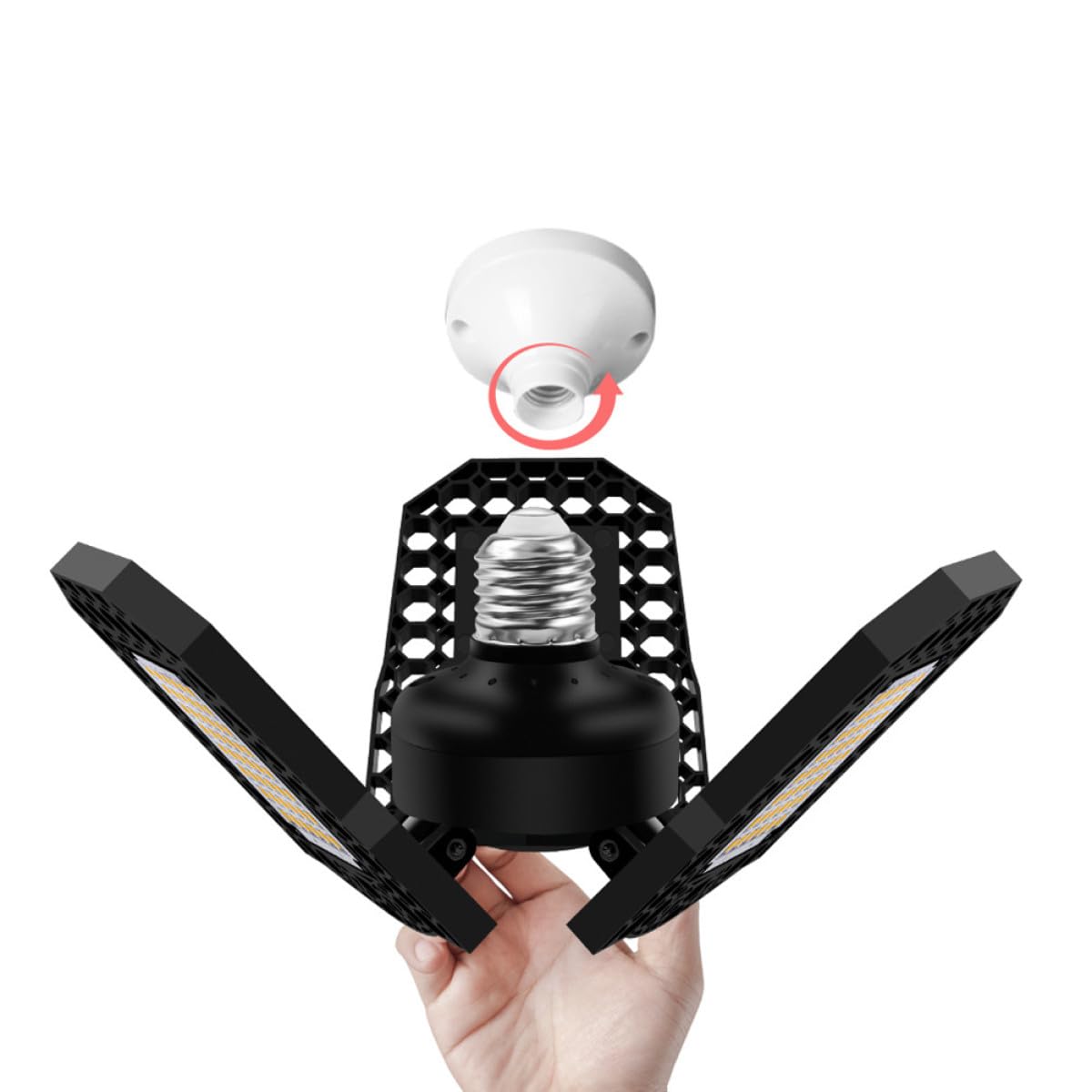 Veemoon LED Deformation Garage Ceiling Light 40w Three-Leaf Folding Workshop Bay Lamp High Brightness White for Warehouse and — view 4