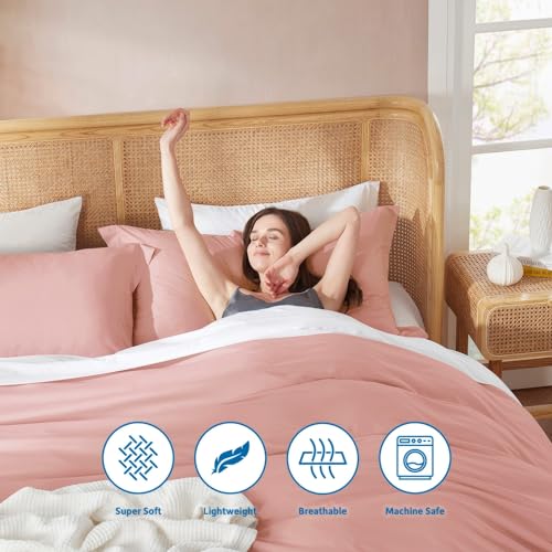 Nestl Queen Duvet Cover Set with Comforter Insert - Blush Pink 4 Piece 90x90 Duvet Cover & 2 Pillow Shams with White Quilted Down Alternative Comforter, Ultra Soft, All Season