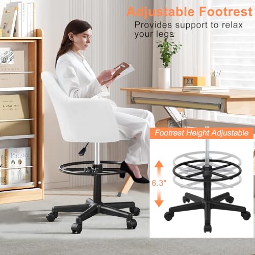 Vecelo KHD-OC15-WHT-A Drafting Chair With Height-Adjustable Lumbar Support And Footrest thumb #2