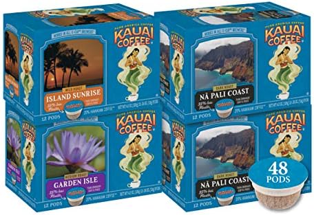 Kauai Coffee Pods - Three Flavors, 4-Pack of 12 Single Serve Cups