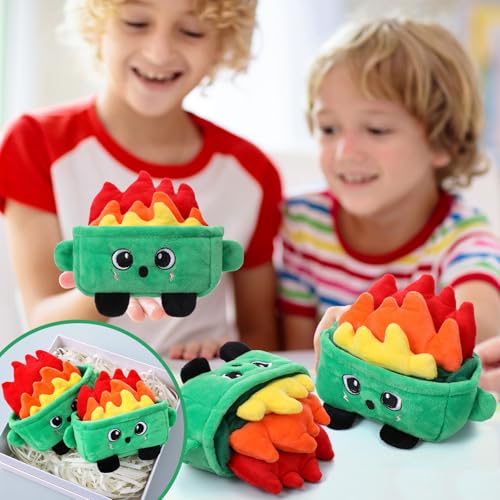 Kathfly 12 Pcs Fire Plush Dumpster Stuffed Animal Dumpster Trash Shape with Fire Figurines Plush for Gifts Party Tiered Tray Decoration - Thumbnail 5