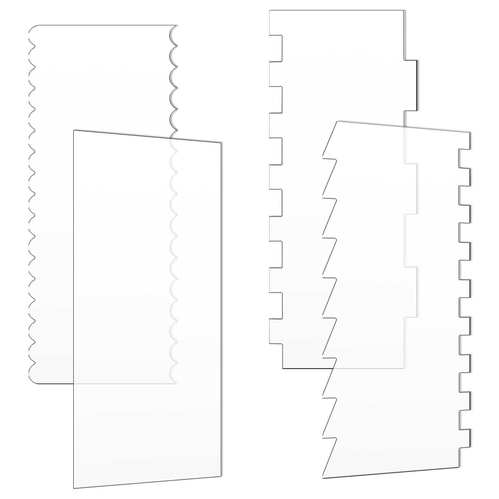 4 Pcs Clear Acrylic Cake Scraper Set, with 7 Different Patterns, 24x10cm Cake Edge Smoother and Cake Stripes Edge Contour Comb, Buttercream Frosting Decorating Tools for Cake Icing DIY Kitchen Baking