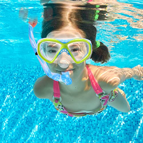 Kids Snorkel Set Dry Top Snorkeling Gear For Kids Youth Boys Girls Junior Age 5-15,Tempered Glass Swimming Diving Mask And Snorkel Set 180 Degree Panoramic View #TOP7