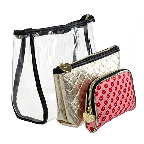 Marilyn Monroe Set of 3 Cosmetic Cases with Clear Pouch - Pink