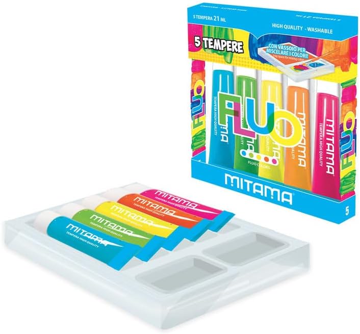 Mitama Washable Fluo Paint Tubes 5 pcs + 2 Free Brushes