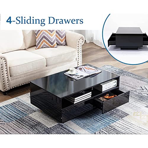 St.mandyu Led Coffee Table With Storage Drawers,Modern High Glossy Center Table With 20 Colors Led Lights For Living Room (Black) #TOP4