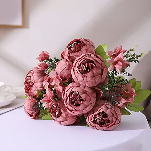 Duovlo Artificial Peony Silk Flowers Fake Flowers Vintage Wedding Home Decoration,Pack of 1 (Rosy Brown) by Duovlo - Image 4