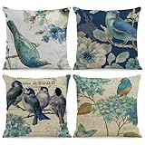 Matériel: Les housses de coussin sont en lin de haute qualité, doux, sont durables et respirants, penchés ou assis sont agréables. Meilleur cadeau pour votre famille et vos amis. Le motif de fleurs et oiseaux imprimé est clair, vif et durable en raison de notre technologie d'impression avancée.