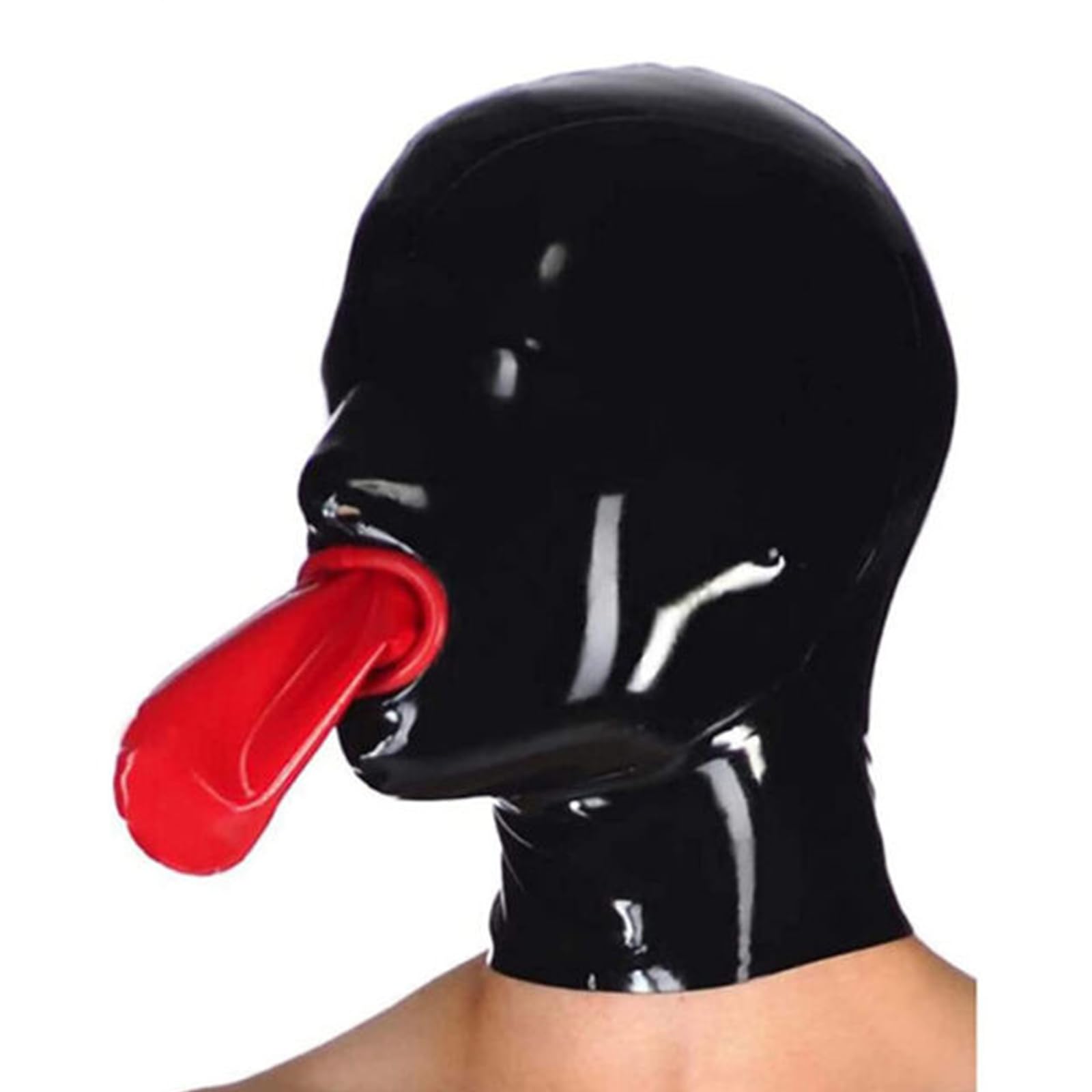 PRLBESL BDSM Latex Hood Rubber Face Head Cover All Inclusive with Inner Red Mouth Condom Back Zipper for Unisex(Size:S)