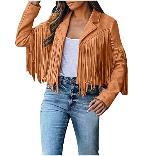 Generic Women Christmas Outfits Long Sleeve Jackets Outerwear for Women High Neck Faux Leather Fringe Cardigan Outfits 2024