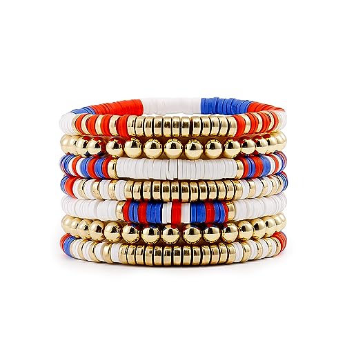 Elegance 11 designs Patriotic 4th Of July Red White And Blue USA Bracelet Party Favors Heishi Beaded Bracelets For Women Polymer Clay Surfer Stackable Beads Boho Bracelet Summer Beach Jewelry Set