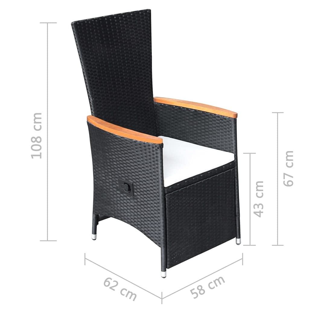 vidaXL 2X Sedie da Giardino Reclinabili con Cuscini Eleganti Resistenti Poltrone Fodere in Poliestere Lavabile in Polyrattan Nero Telaio in Acciaio