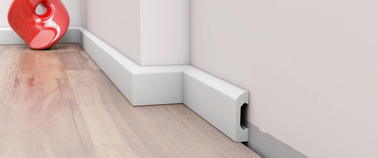 Deccart 10x Battiscopa bianco 2m – Profilo leggero per finiture eleganti e decorazione delle pareti – Battiscopa in polistirolo facile da installare e pronto da verniciare per progetti fai da te