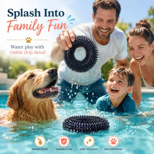 Image of Squeaky Dog Toys for Aggressive Chewers, Floating Donut Ring for Large Dogs | Black TPR dog chew toy for small and medium dogs, teeth cleaning and puppy teething; water toy for fetch and pool play